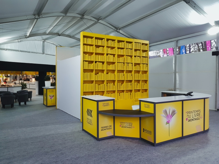 Printemps du livre, Montaigu, Arche, aménagement, slon du livre, pack stand, modulaire, enseigne sur-mesure