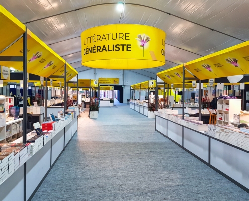 Printemps du livre, Montaigu, Arche, aménagement, slon du livre, pack stand, modulaire, enseigne sur-mesure
